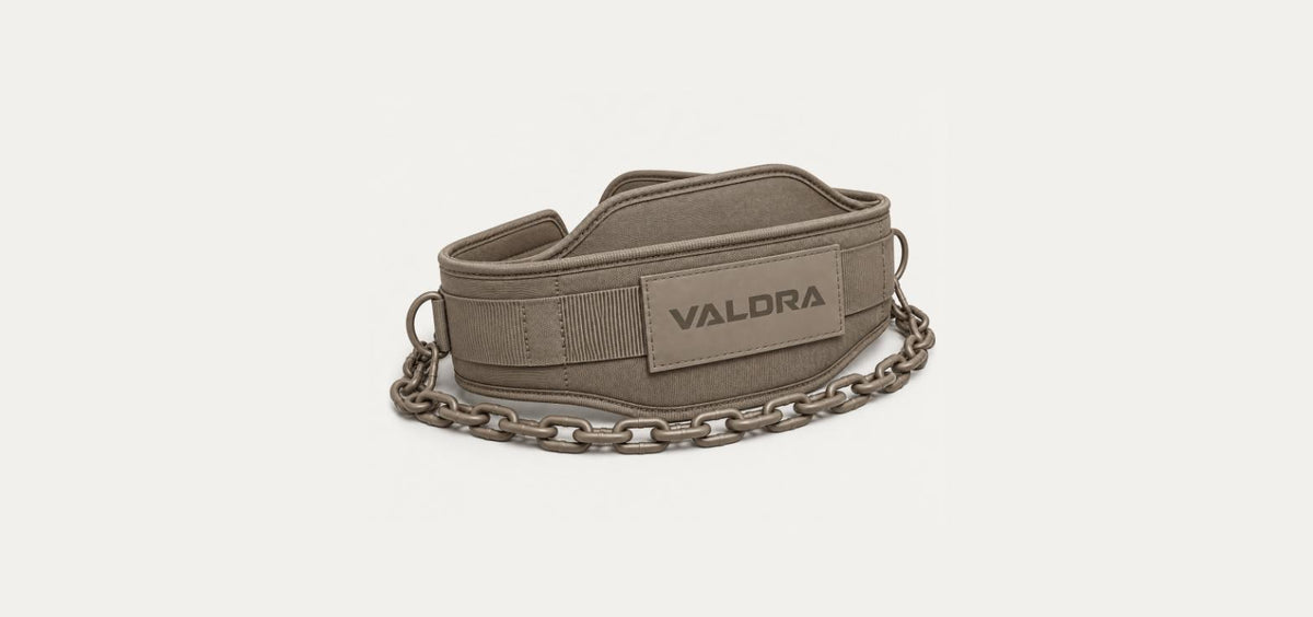 Valdra Dip Belt with chain for weighted dips and pull ups, taupe