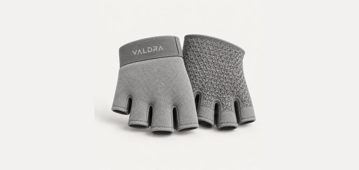 Valdra Minimal Lifting Gloves, lightweight fingerless gym gloves, grey