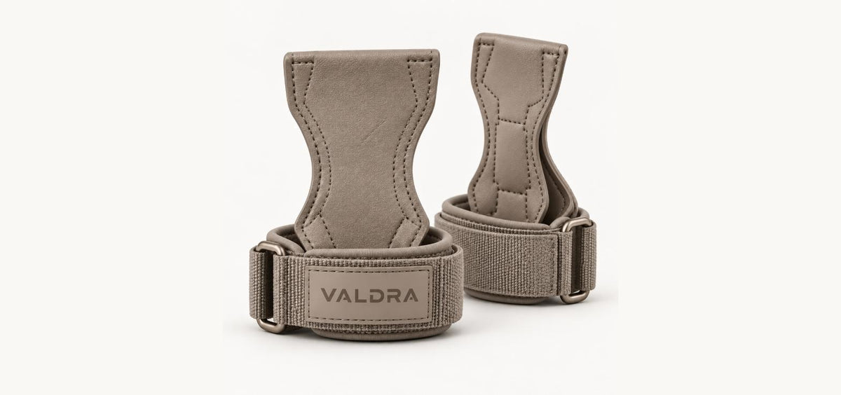 Valdra My Grip padded lifting grips for deadlifts and rows, taupe