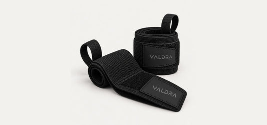 Valdra Wrist Wraps for weightlifting with thumb loop, black